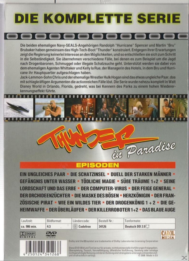 DVD-Rückseite. Text und Bilder zur Fernsehserie 'Thunder in Paradise'.