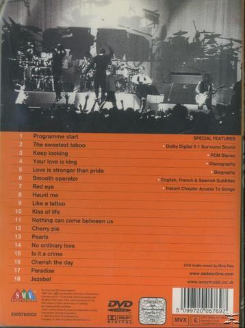 DVD-Rückseite mit Titelliste. Es gibt mehrere Songs. Die Disc ist orange.