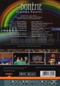 DVD-Cover für La Bohème, mit Regenbogen, Text und Bildern der Oper.