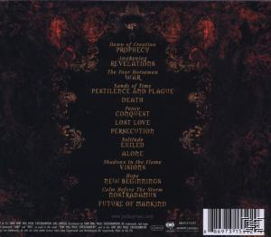 CD-Cover mit dunklem Hintergrund und Songtiteln, vermutlich ein Metal-Band-Album.