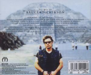 CD-Cover: Bruce Dickinson, betitelt "The Best Of", mit einem Mann mit Sonnenbrille und Pyramiden im Hintergrund.