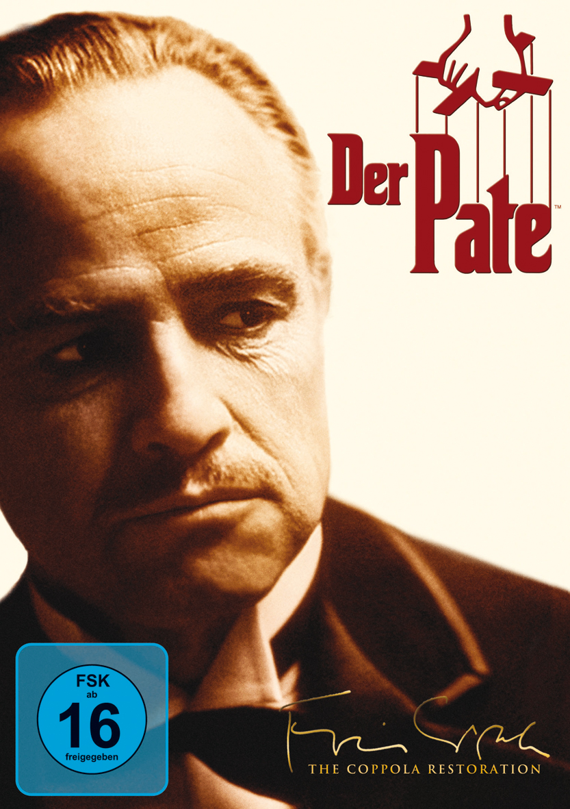 Filmposter von Der Pate mit Marlon Brando. Titel oben, Rating-Logo unten links.