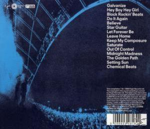 Albumcover mit blauem Hintergrund, Gebäudeumriss und Songtiteln.