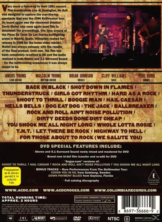 DVD-Rückseite mit Bandmitgliedern, Songliste und DVD-Details.
