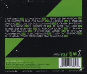 CD-Rückseite mit Titelliste und grünem und schwarzem Design.