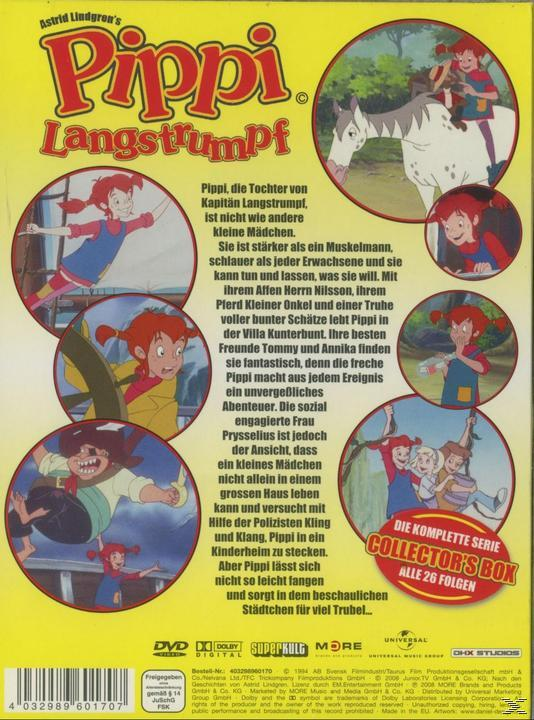 DVD-Cover von Pippi Langstrumpf, mit Illustrationen und Text auf Deutsch.