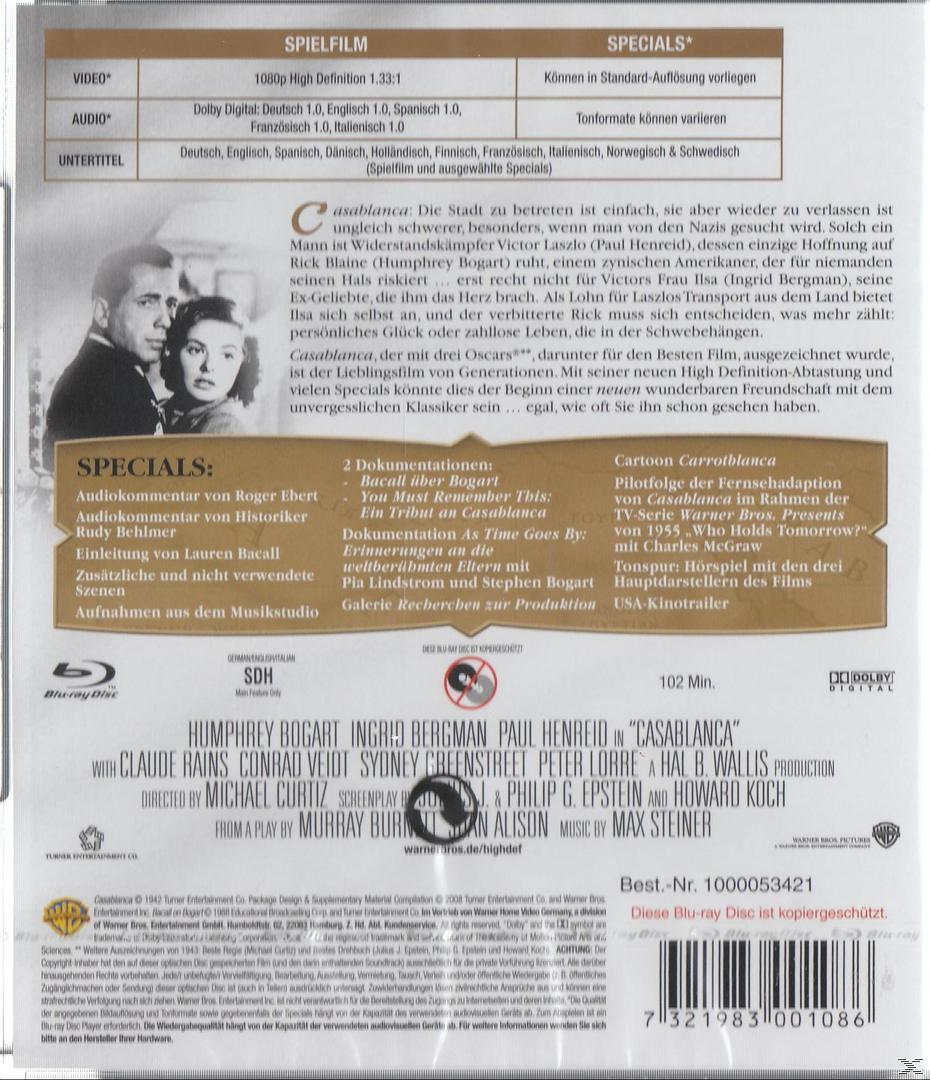 Blu-ray-Cover mit Text auf Deutsch. Ein Schwarz-Weiß-Foto von Humphrey Bogart und Ingrid Bergman.