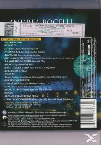 Rückseite eines Andrea Bocelli CD-Hülle. Titelliste und Ticketinformationen sind sichtbar.