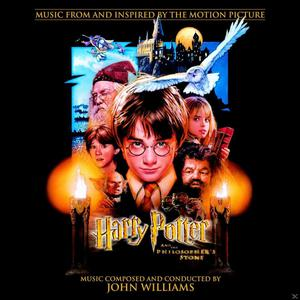 Albumcover für 'Harry Potter and the Philosopher's Stone', mit Charakteren und dunklem Hintergrund.
