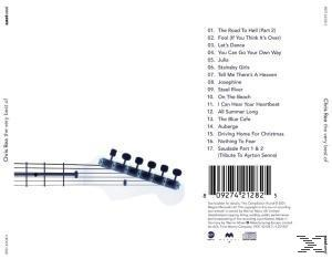 Chris Rea-Albumcover. Die Rückseite des Albums mit der Titelliste und einem Gitarrenhals.