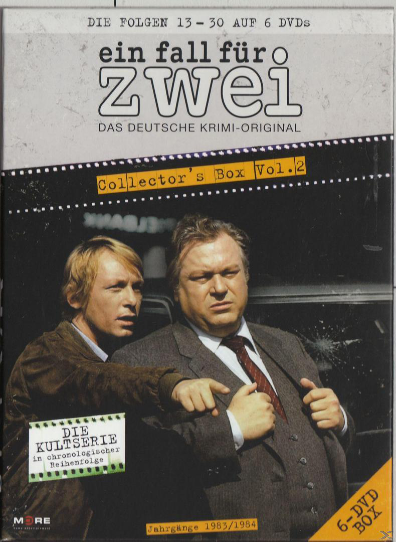 DVD-Cover: zwei Männer in Anzügen, eine Box-Set 'Ein Fall für Zwei' mit Text.
