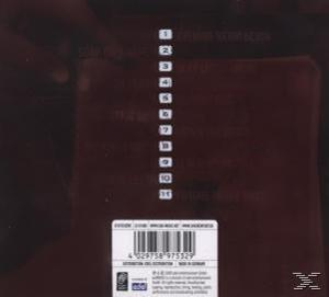 CD-Cover mit einer Titelliste, mit einem dunkelroten Hintergrund und einem Barcode.