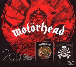 CD-Cover mit dem Text 'motörhead'. Mehrere Albumcover werden auf rotem Hintergrund gezeigt.