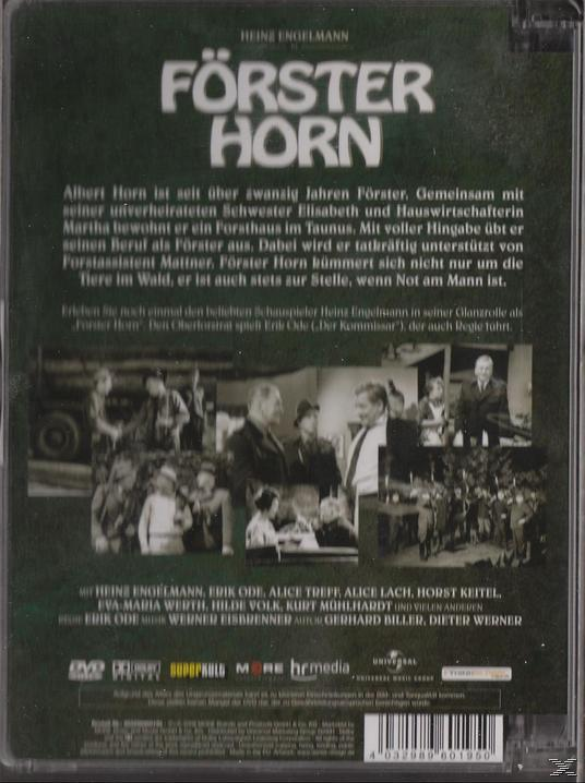 DVD-Cover des deutschen Films Förster Horn. Text und Bilder von Schauspielern sind auf der Rückseite zu sehen.