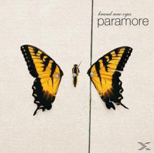 Albumcover: Paramore, Brand New Eyes, geteilte Schmetterlingsflügel, auf hellbeigem Hintergrund.