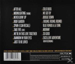 CD-Rückseite mit Songtiteln und Credits. Der Hintergrund ist schwarz.