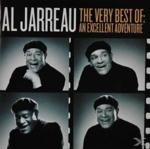 Vier Fotos eines lächelnden schwarzen Mannes mit Text: Al Jarreau, The Very Best Of.
