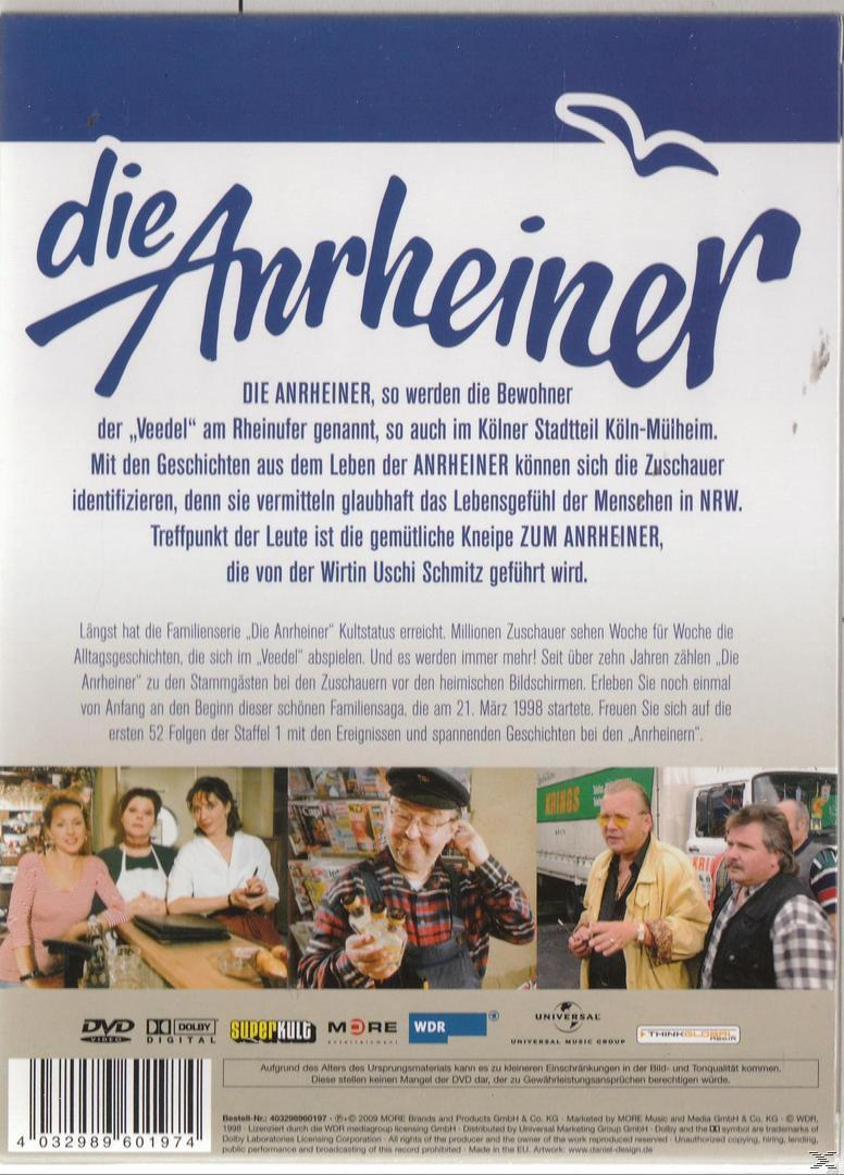 DVD-Cover für die deutsche Show Die Anrheiner. Es gibt Leute vor einem Geschäft und Text.