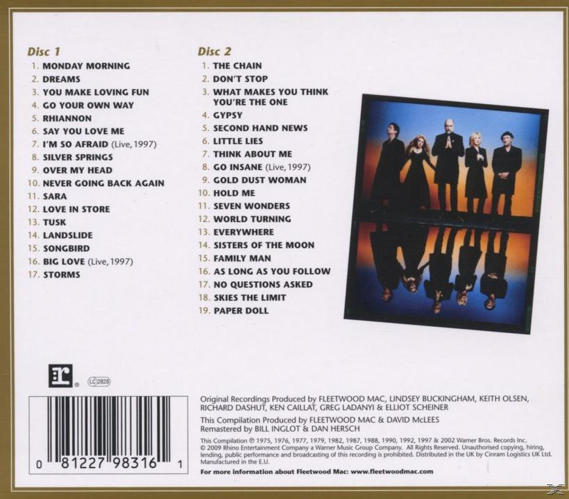 CD-Cover. Listet zwei Discs mit Songs auf, mit Bandmitgliedern im Hintergrund.