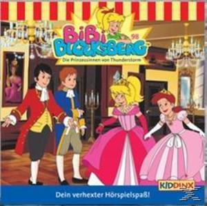 Cartoon-Albumcover. Vier Kinder in historischen Kleidern in einem Raum. Text 'Bibi Blocksberg'.