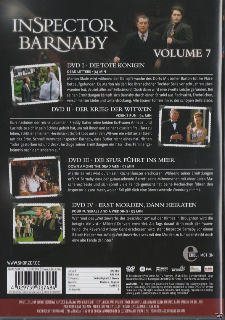 DVD-Hülle. Vier Episoden von Inspector Barnaby. Das Cover hat Bilder und Text, die jede Episode beschreiben.