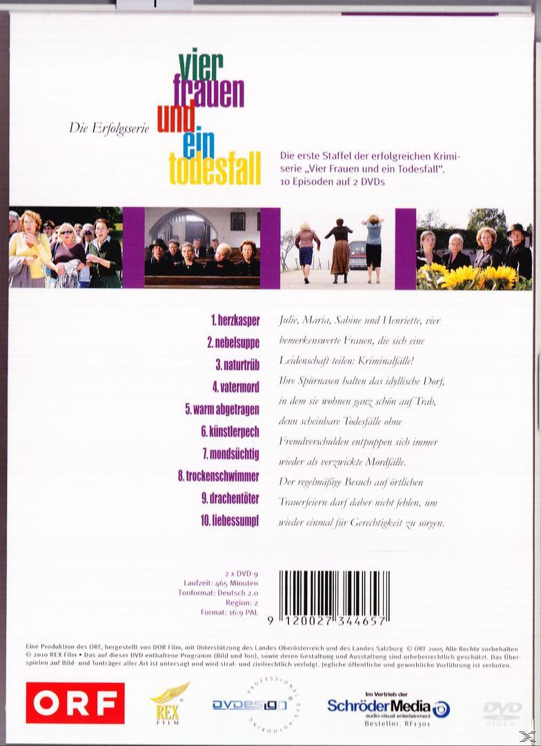 DVD-Rückseite von 'Vier Frauen und ein Todesfall', mit Fotos und Infos.