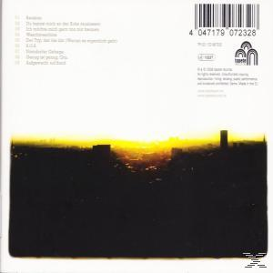 Albumcover mit Sonnenuntergang über einer Stadtlandschaft und einer Liste deutscher Songtitel.