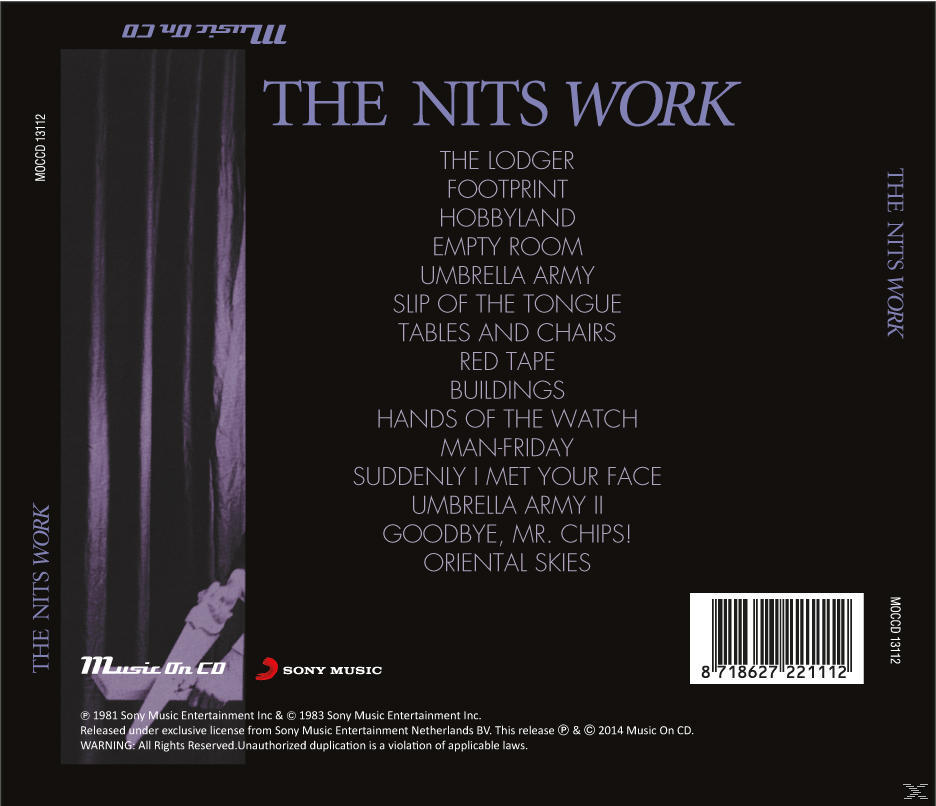 Rückseite des Albums 'The Nits Work' mit Trackliste und Albumdetails.