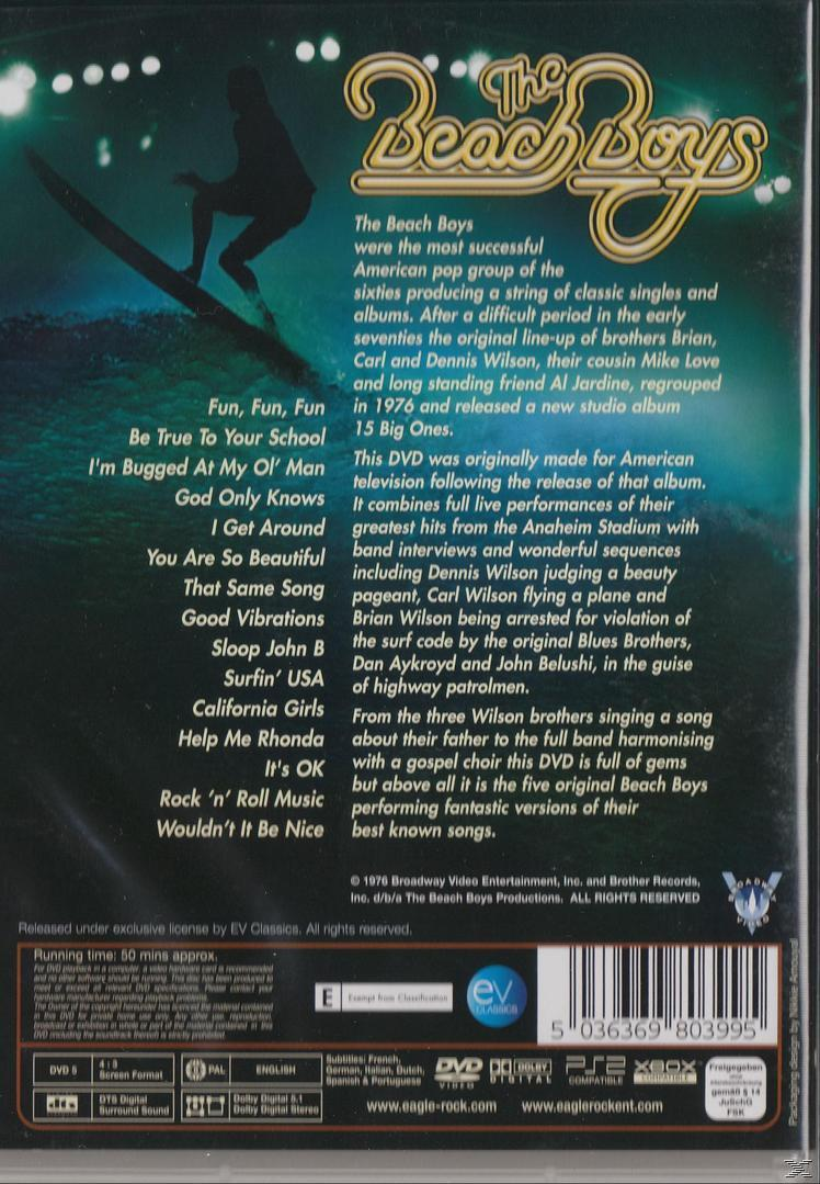DVD-Cover von The Beach Boys. Text und Trackliste auf der Rückseite. Enthält den Bandnamen und eine Surfer-Silhouette.