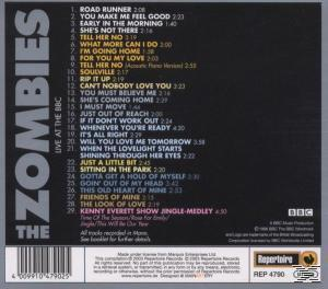 Album hátlapja számlistával, szöveggel és logóval. The Zombies 'Live at the BBC'.