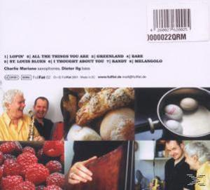 CD-Cover: verschiedene Bilder, darunter Essen, Menschen und Text: Charlie Mariano, Dieter Reith und Albumtitel.