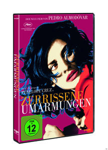 Filmcover für 'Zerrissene Umarmungen' mit Penélope Cruz, vor rotem Hintergrund.