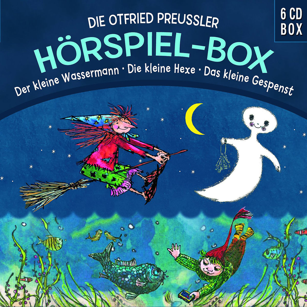 Cover einer CD-Box. Illustrationen von Hexe, Geist und Fisch.
