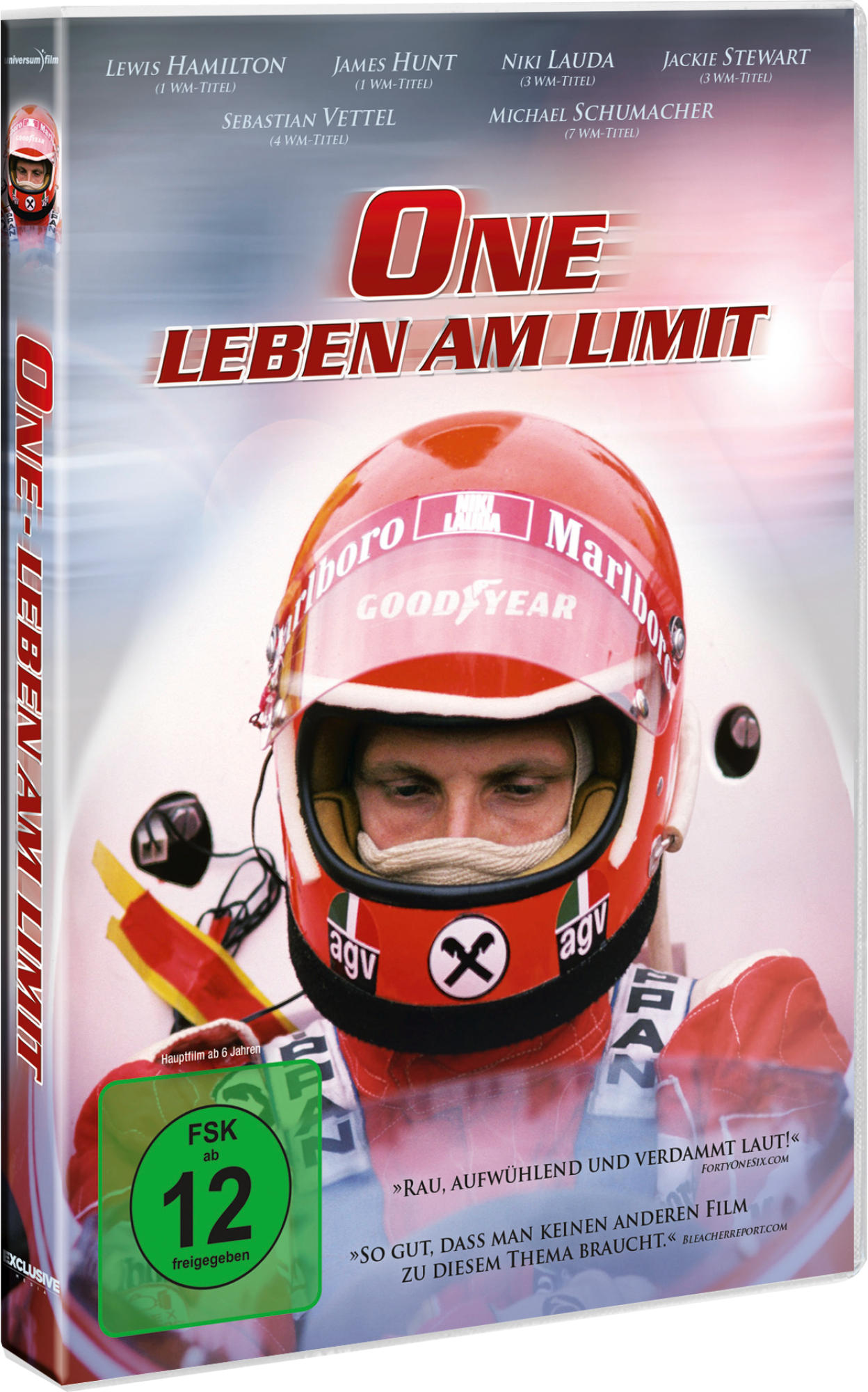 DVD-Hülle eines Films. Mann mit Helm. Rote und weiße Farben dominieren.