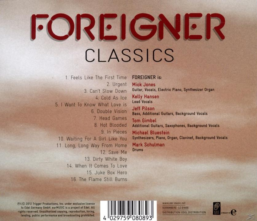 Albumcover von Foreigner mit Text, der Songs und Bandmitglieder auflistet.