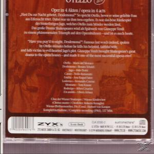 CD-Cover für die Oper Otello. Text und Besetzungsliste auf braunem Hintergrund.