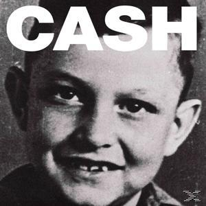 Johnny Cash-Albumcover: Schwarz-Weiß-Foto eines jungen Jungen. Das Wort CASH in Weiß.