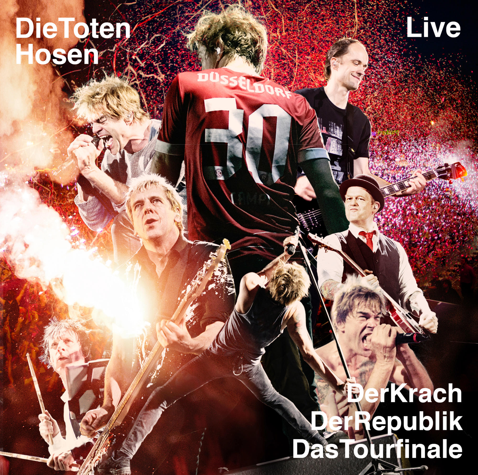 Live-Konzertbild mit mehreren Bandmitgliedern. Titel 'Die Toten Hosen' und 'Live' vorhanden.