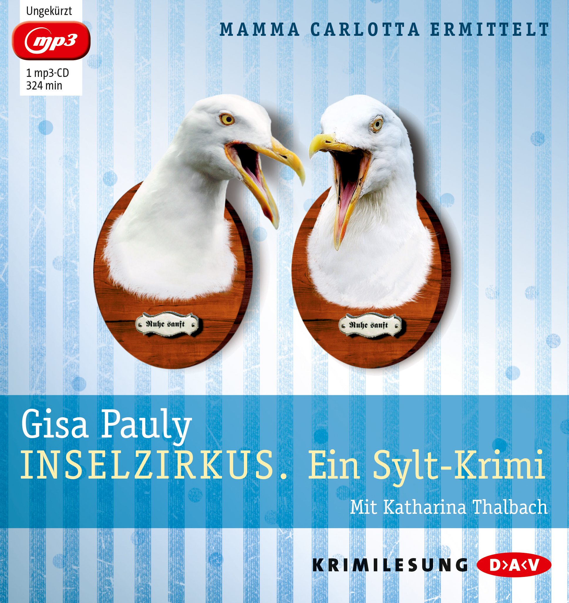 CD-Cover mit zwei Möwenköpfen auf Holz montiert, Titel: Mamma Carlotta ermittelt.