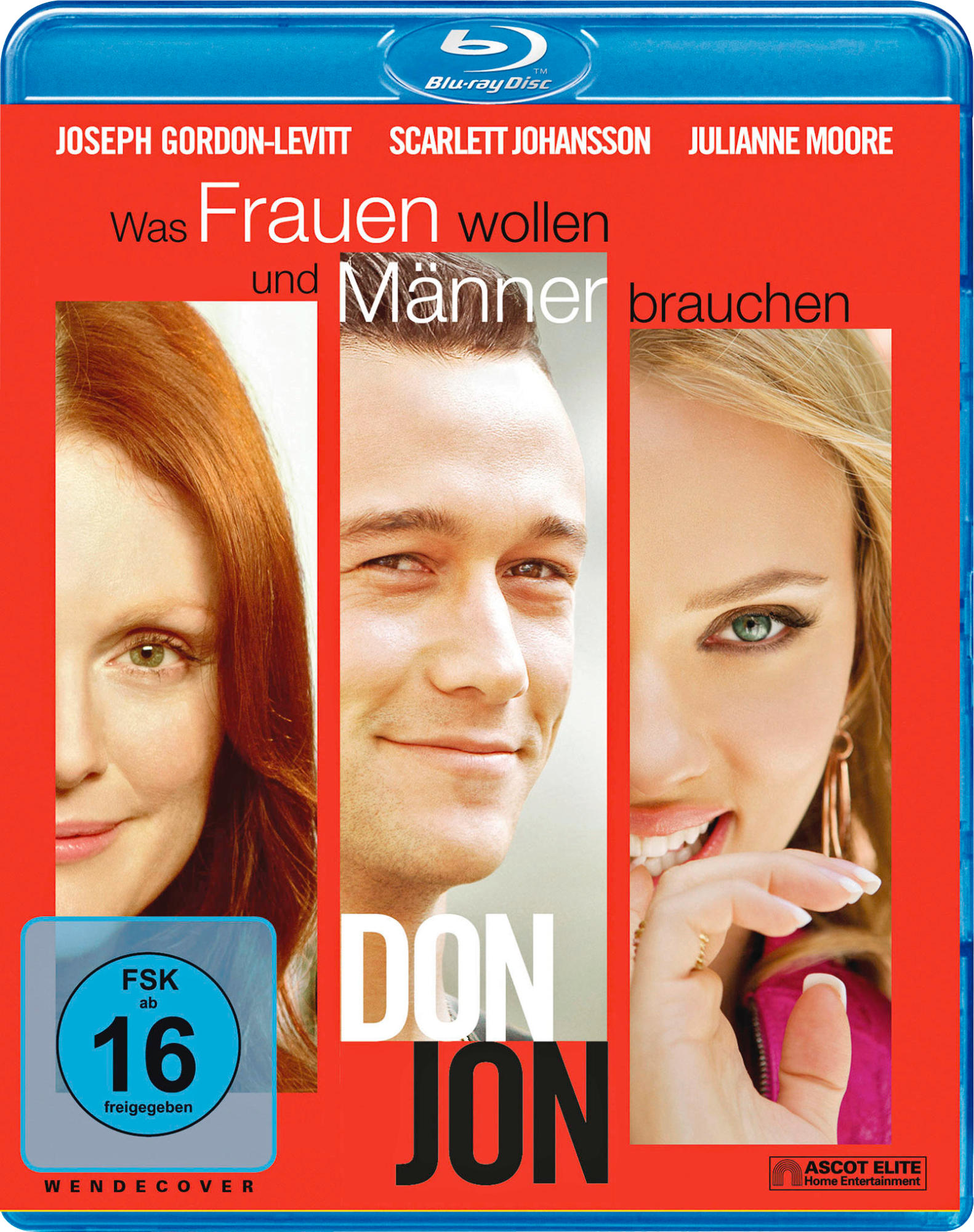 Filmcover: drei Personen, zwei Frauen und ein Mann. Titel: 'Don Jon'.