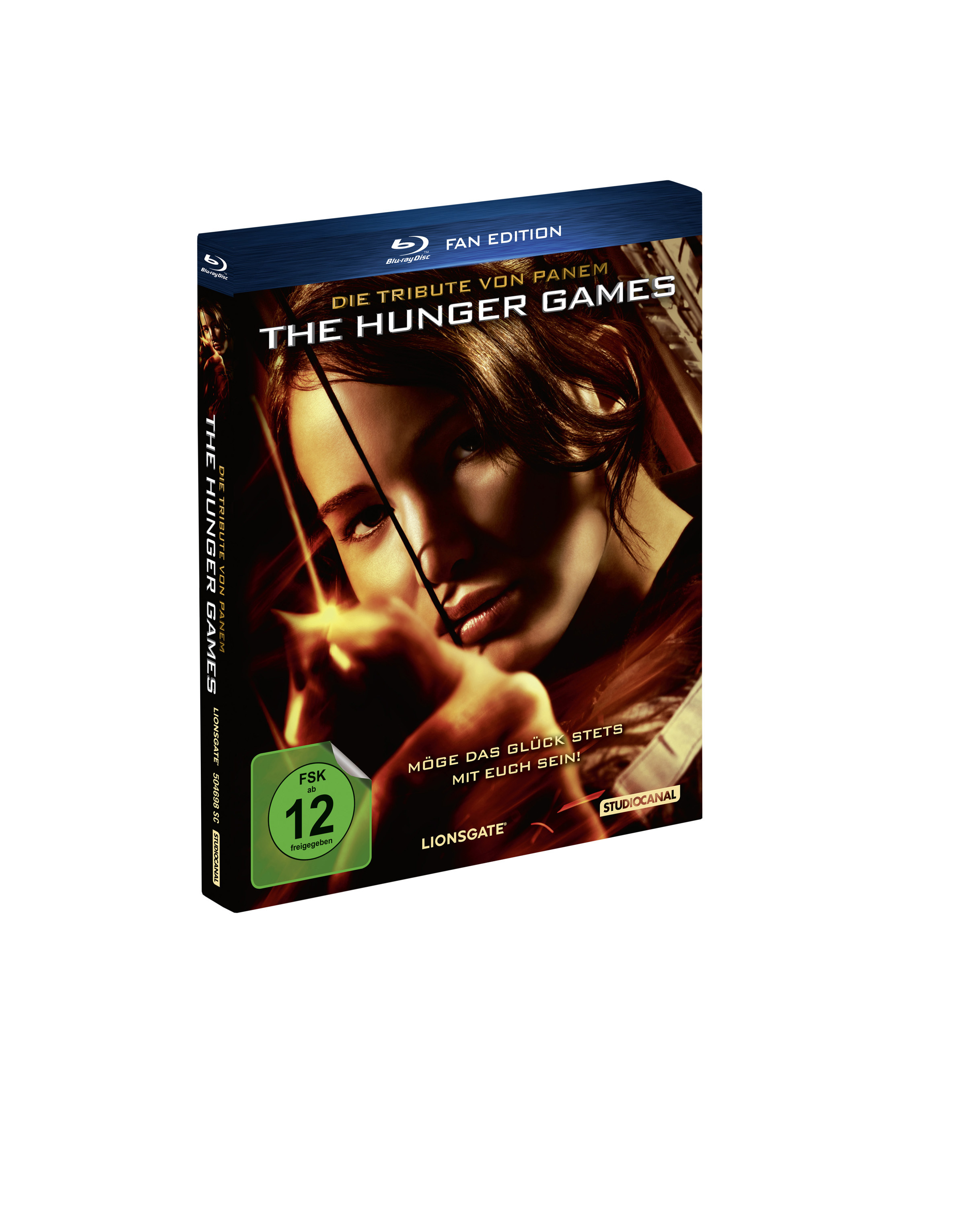 Das Cover des Films Die Tribute von Panem - The Hunger Games. Frau mit Pfeil und Bogen, Titel und Bewertung.