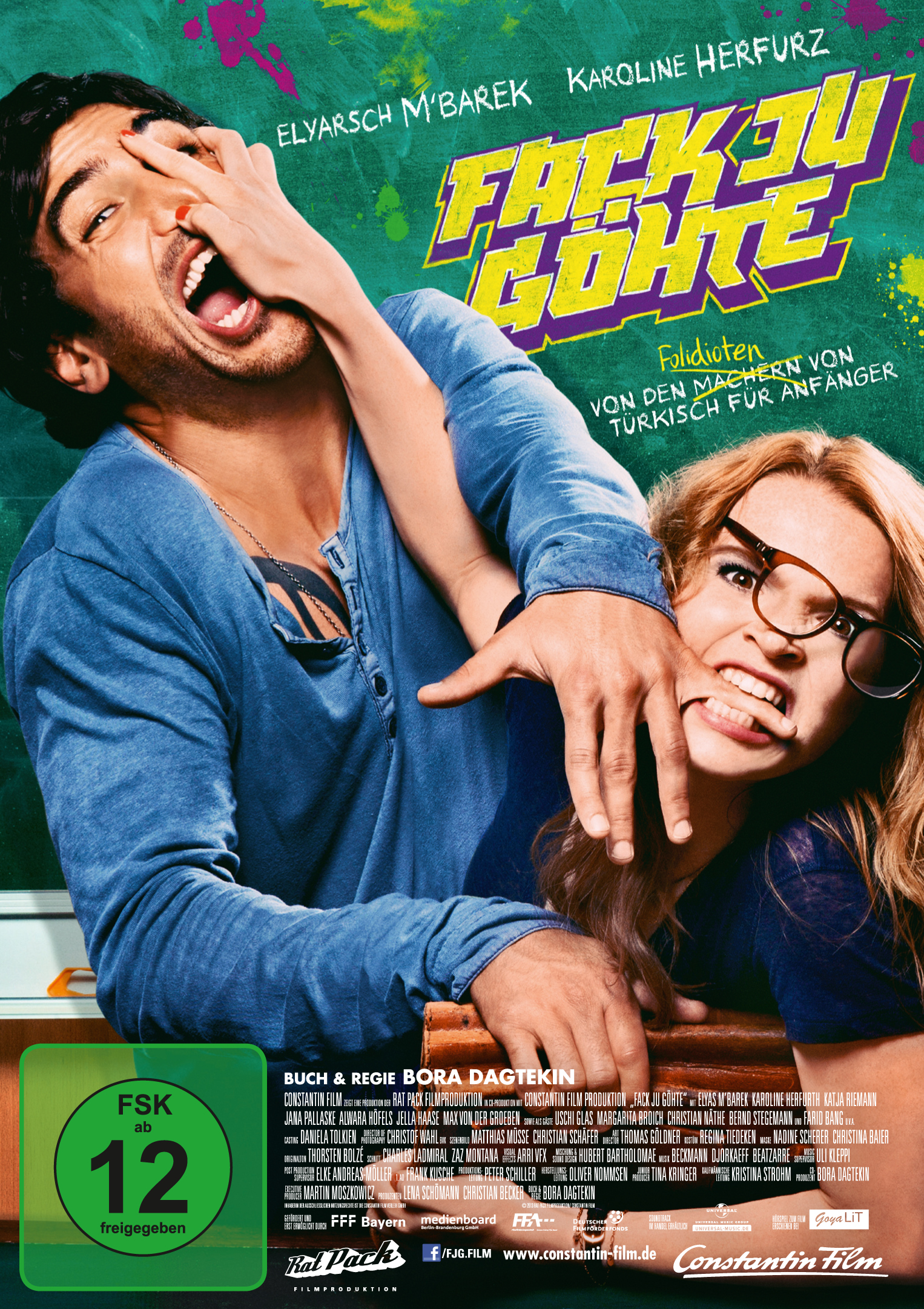 Filmposter. Mann verdeckt Augen, Frau beißt in Brille. Titel: 'Fack Ju Göhte'.