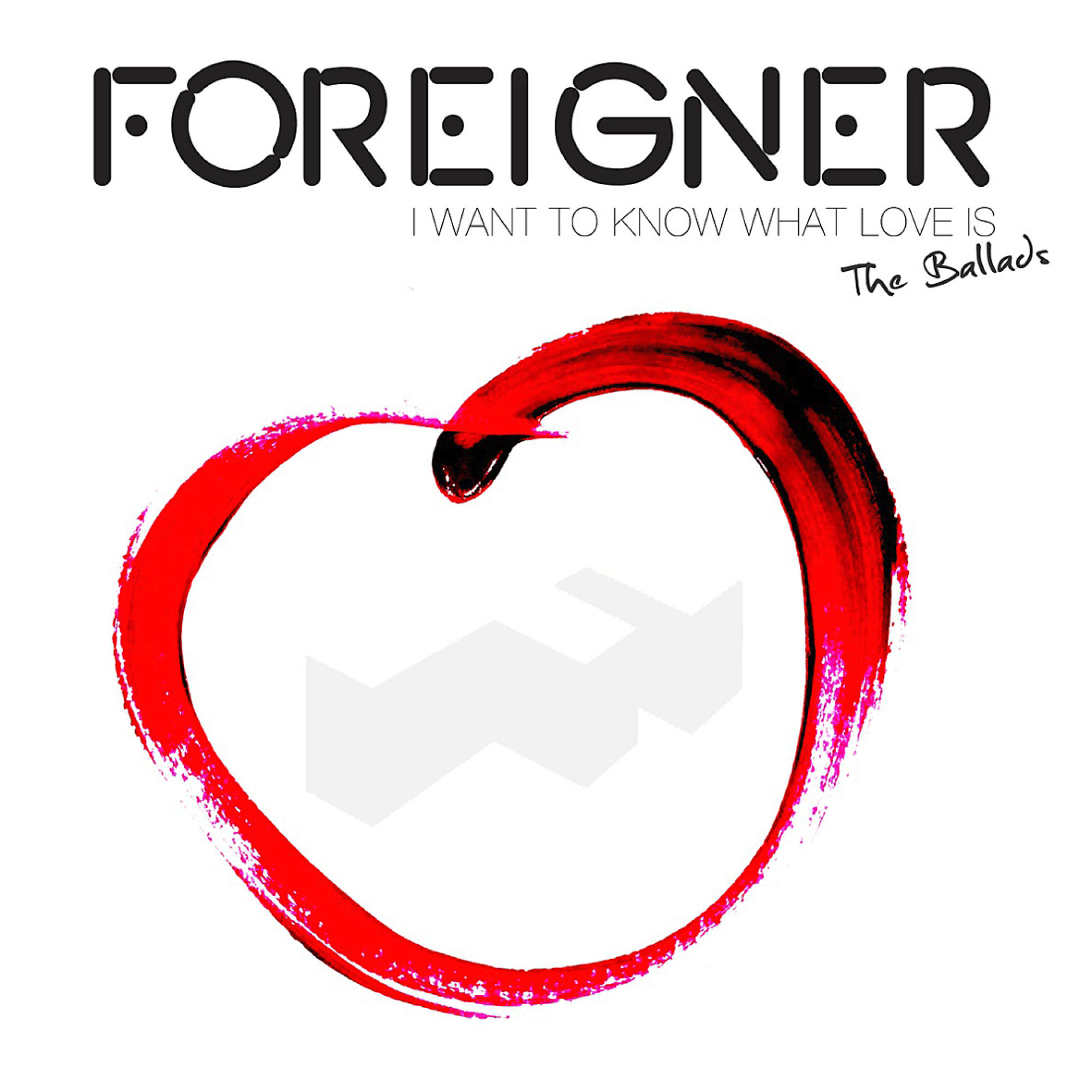 Albumcover mit roter Herzform und dem Bandnamen 'FOREIGNER' darüber. Weißer Hintergrund.