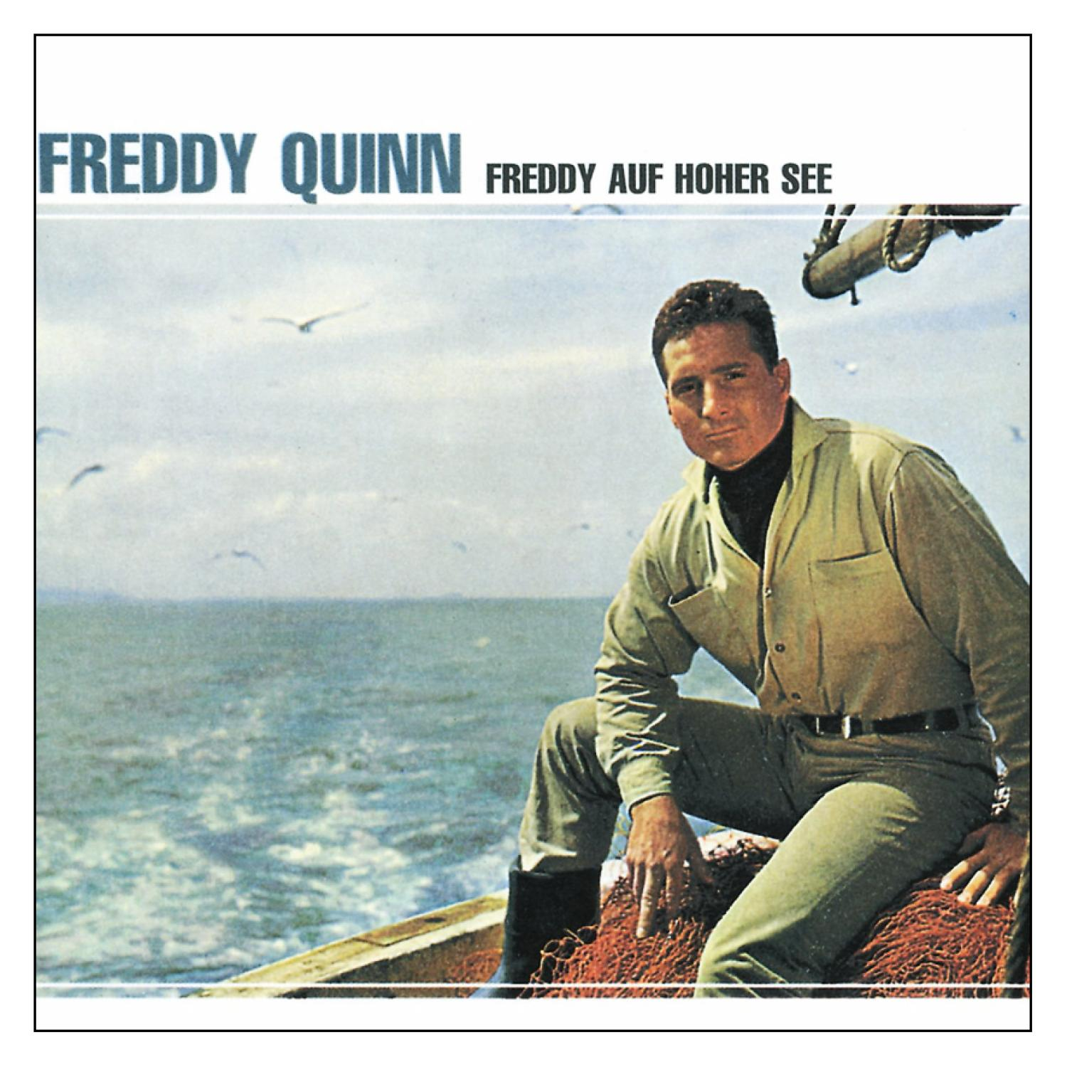 CD-Cover: Freddy Quinn, ein Mann sitzt am Meer, mit Text und Möwen.