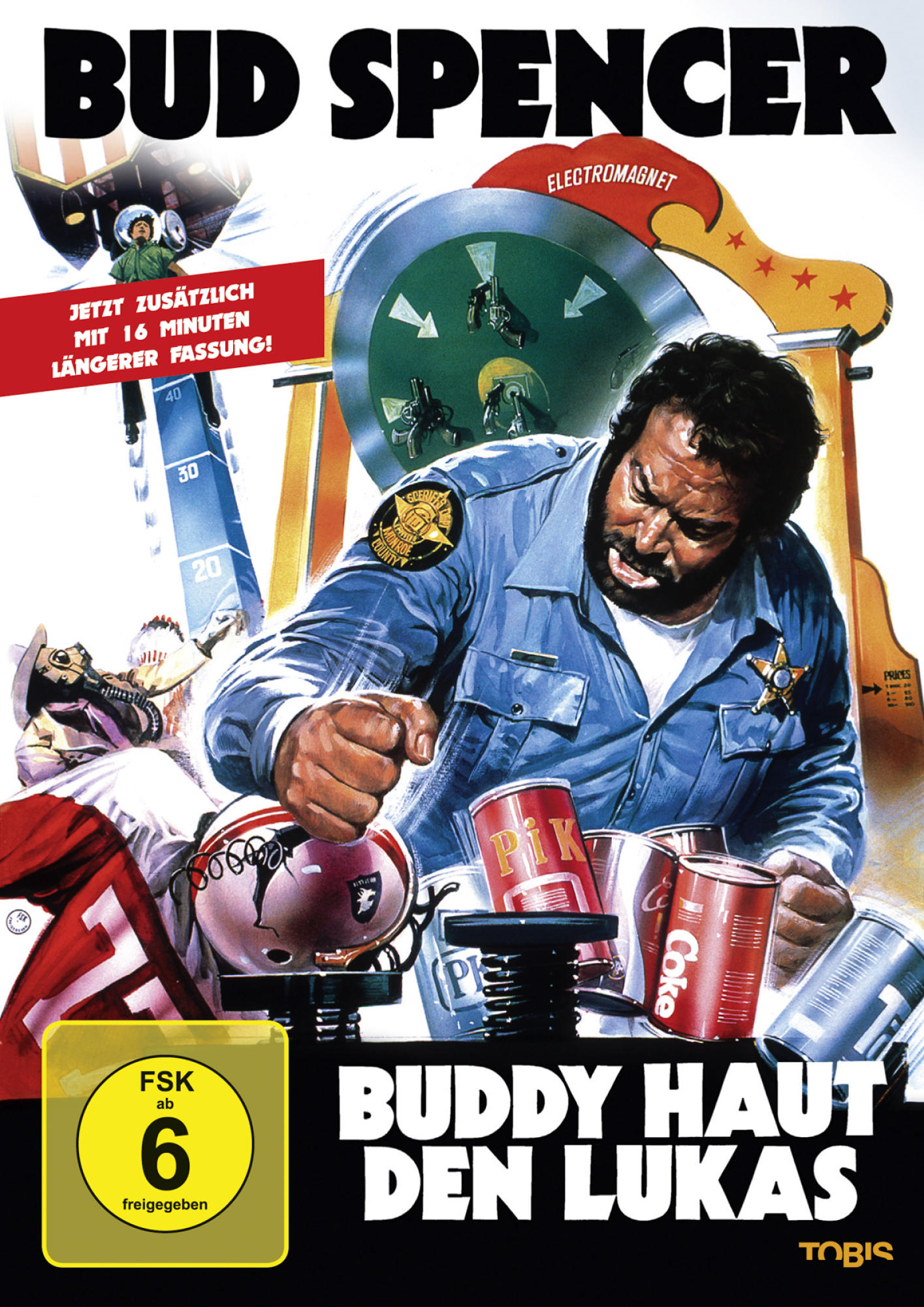 DVD-Cover. Bud Spencer mit Dosen, Footballhelm. Text: Buddy haut den Lukas.