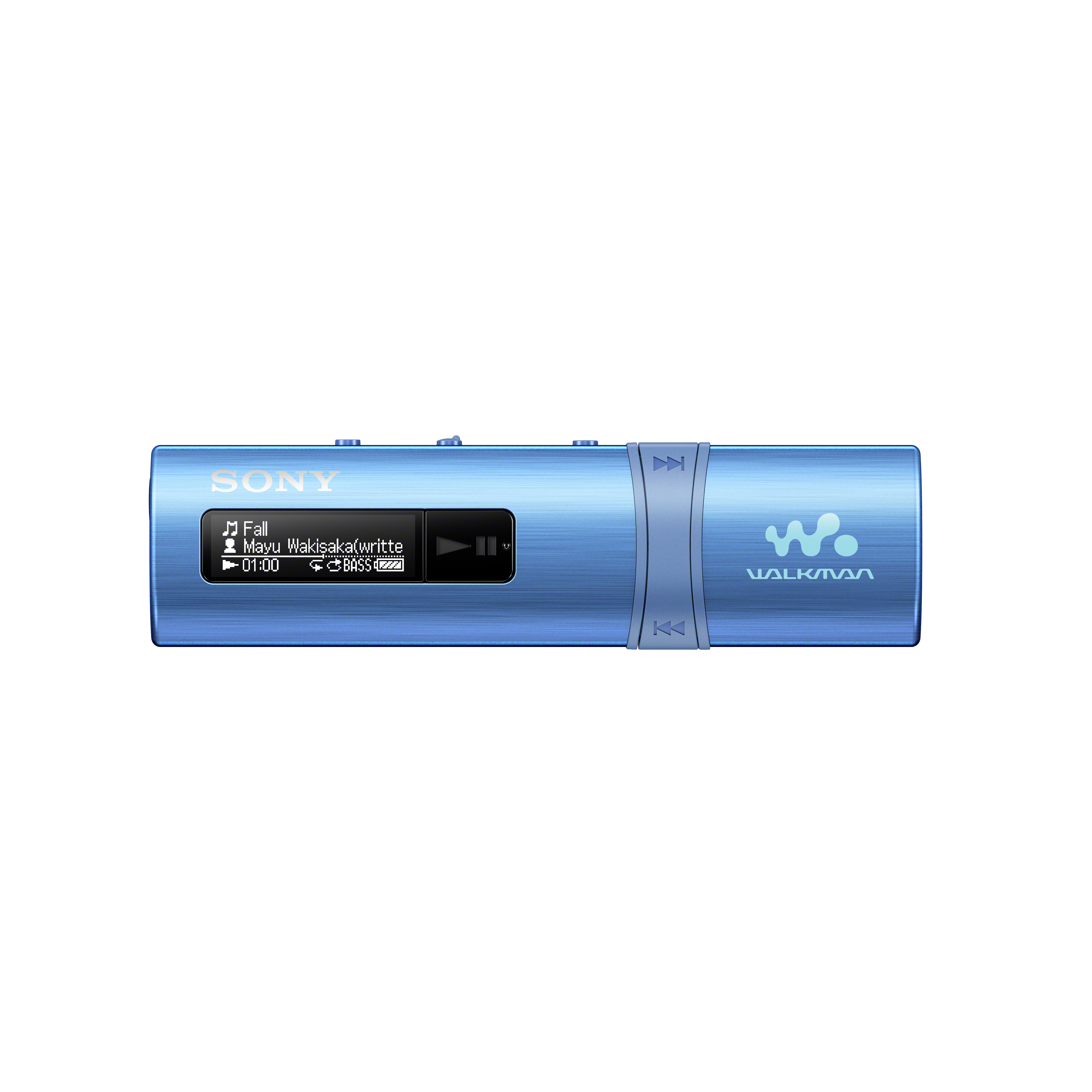 Ein blauer Sony Walkman digitaler Musikplayer auf weißem Hintergrund.