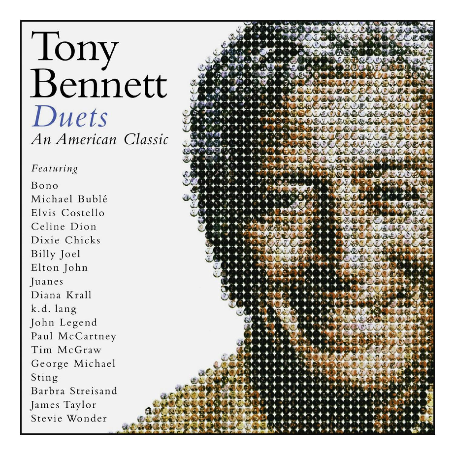 Albumcover von Tony Bennett Duets. Porträt aus Punkten. Enthält eine Liste von Künstlern.