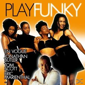 CD-Album-Cover. Oranger Hintergrund mit vier Frauen und dem Titel 'Playfunky'.