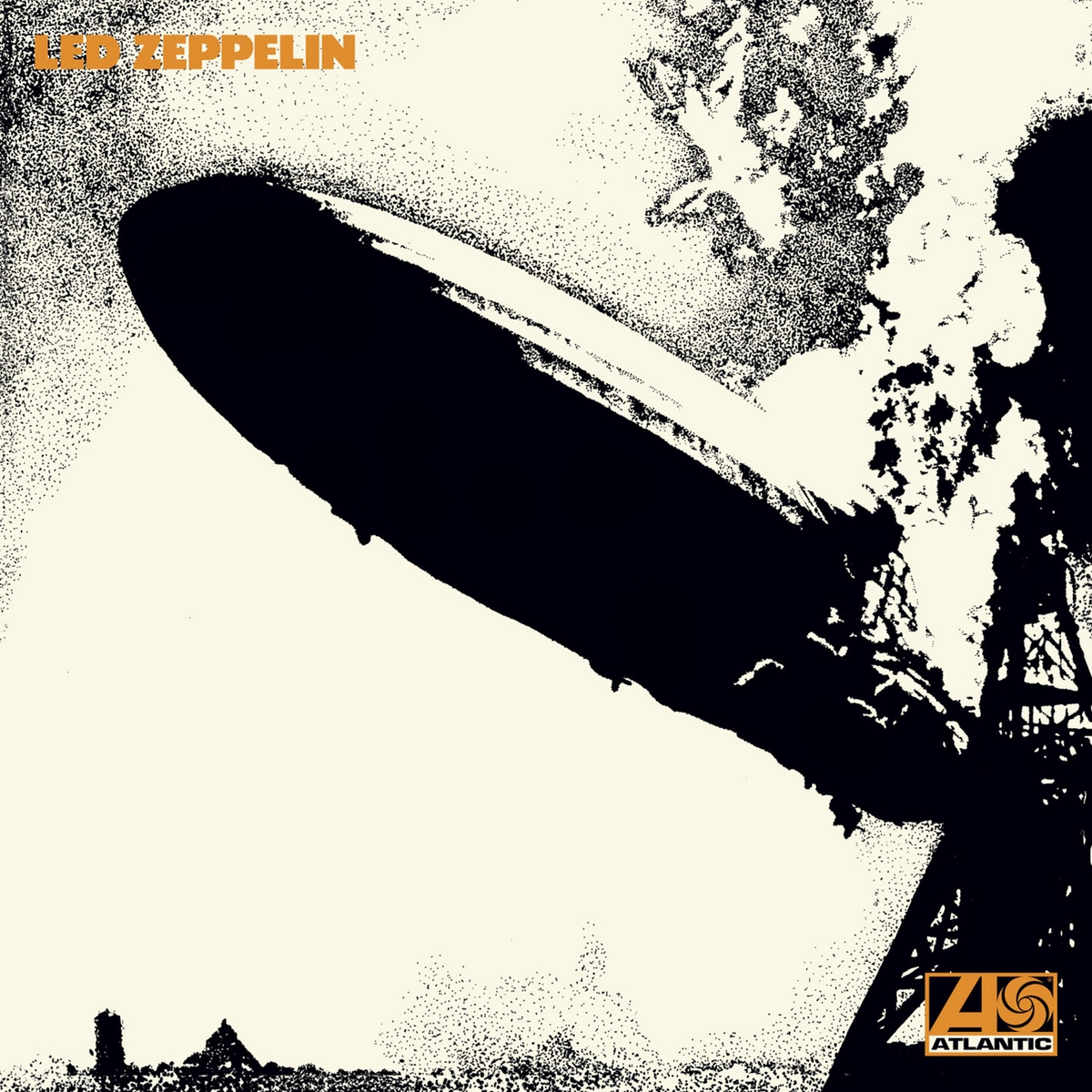 Led Zeppelin Albumcover mit einem schwarzen Zeppelin auf cremefarbenem Hintergrund.