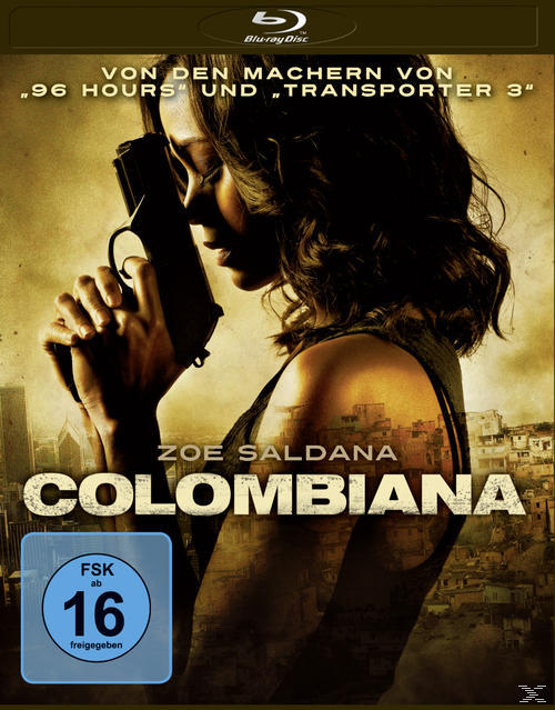 Filmposter einer Frau mit einer Waffe, mit dem Text: Colombiana.